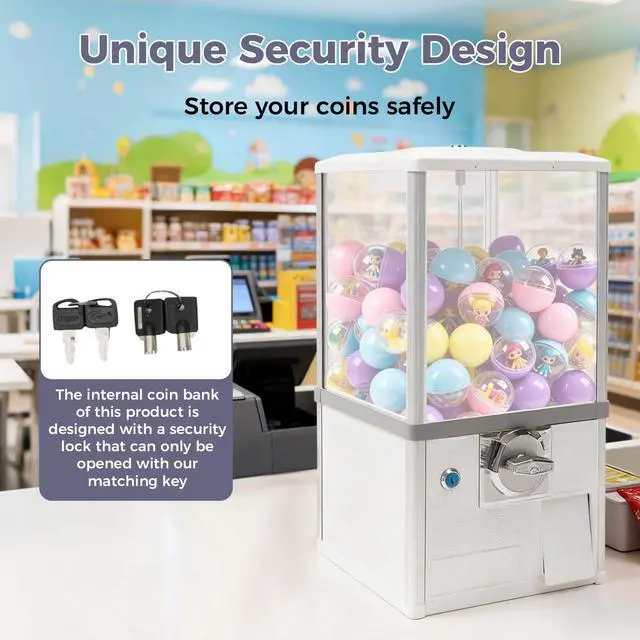 Alt view image 6 of 6 - 25-Cent Vending Machines, Coin Operated Commercial Large Capacity Gumball Machine Commercial Mini Dispenser Prize Machine for Game Stores Retail Stores & Amusement Parks (White)