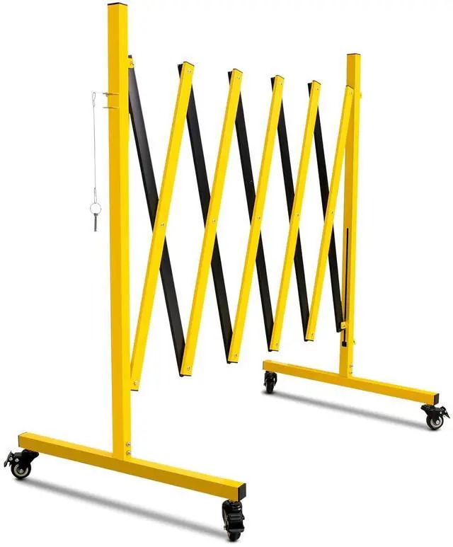 Main image of Industrial Expandable Metal Barricade 11 Feet, Yellow and Black Mobile Safety Barrier Gate, Retractable Traffic Fence with Casters, Folding Expandable Barricade for Road Construction, Garage