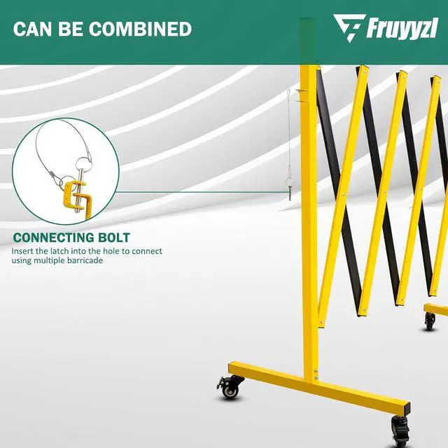 Alt view image 5 of 5 - Industrial Expandable Metal Barricade 11 Feet, Yellow and Black Mobile Safety Barrier Gate, Retractable Traffic Fence with Casters, Folding Expandable Barricade for Road Construction, Garage