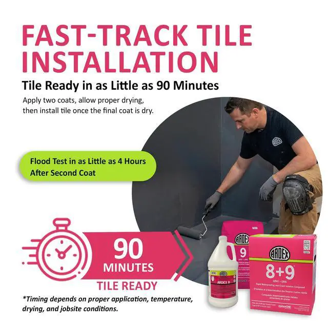 Alt view image 6 of 6 - 8+9, Rapid Waterproofing and Crack Isolation, Compound Kit, Solvent-Free, Cement-Based Membrane, for Commercial and Residential Bathrooms, Grey