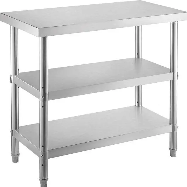 Main image of Outdoor Food Prep Table, 36x18x34 inch Commercial Stainless Steel Table, 2 Adjustable Undershelf BBQ Prep Table, Heavy Duty Kitchen Work Table, for Garage, Home, Warehouse, and Kitchen Silver