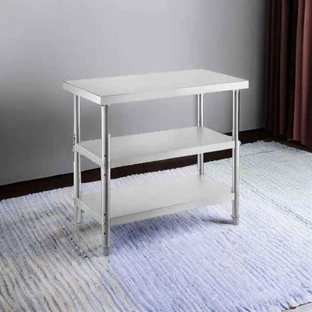 Alt view image 2 of 6 - Outdoor Food Prep Table, 36x18x34 inch Commercial Stainless Steel Table, 2 Adjustable Undershelf BBQ Prep Table, Heavy Duty Kitchen Work Table, for Garage, Home, Warehouse, and Kitchen Silver