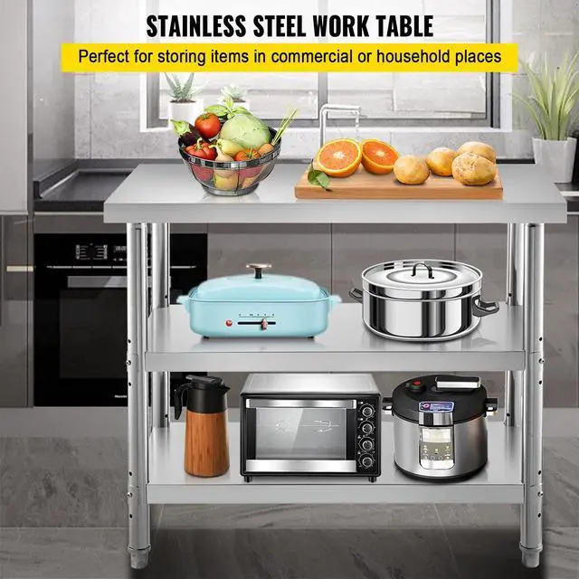 Alt view image 4 of 6 - Outdoor Food Prep Table, 36x18x34 inch Commercial Stainless Steel Table, 2 Adjustable Undershelf BBQ Prep Table, Heavy Duty Kitchen Work Table, for Garage, Home, Warehouse, and Kitchen Silver