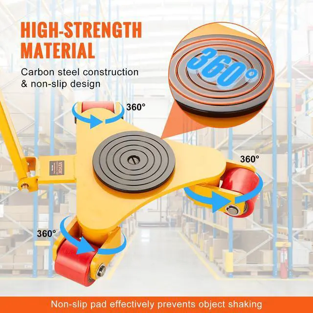 Alt view image 3 of 6 - Machinery Skate Dolly, 6614 LBS/3T Industrial Machinery Mover with Handle, Carbon Steel Machinery Moving Skate with 3 360° Swivel PU Wheels, 360° Rotation Non-Slip Cap for Warehouse, Workshop