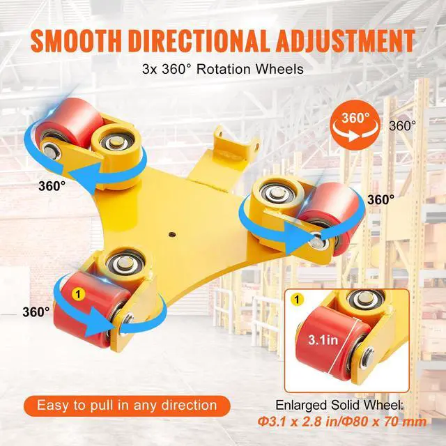 Alt view image 4 of 6 - Machinery Skate Dolly, 6614 LBS/3T Industrial Machinery Mover with Handle, Carbon Steel Machinery Moving Skate with 3 360° Swivel PU Wheels, 360° Rotation Non-Slip Cap for Warehouse, Workshop