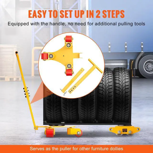 Alt view image 5 of 6 - Machinery Skate Dolly, 6614 LBS/3T Industrial Machinery Mover with Handle, Carbon Steel Machinery Moving Skate with 3 360° Swivel PU Wheels, 360° Rotation Non-Slip Cap for Warehouse, Workshop