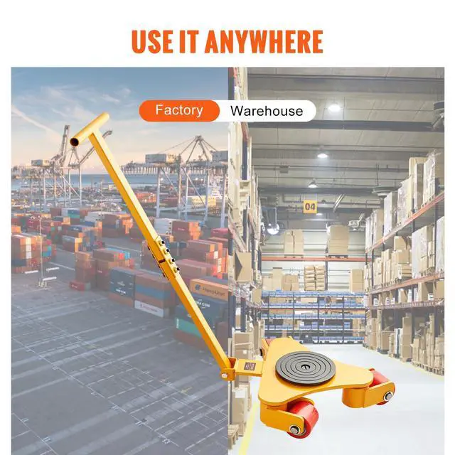 Alt view image 6 of 6 - Machinery Skate Dolly, 6614 LBS/3T Industrial Machinery Mover with Handle, Carbon Steel Machinery Moving Skate with 3 360° Swivel PU Wheels, 360° Rotation Non-Slip Cap for Warehouse, Workshop