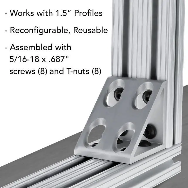 Alt view image 3 of 5 - 8020, 4338, 15 Series, 8 Hole Aluminum Inside Corner Gusset L Bracket for Extruded Aluminum Extrusion Heavy Duty Angle Bracket (Black Anodize, 10)
