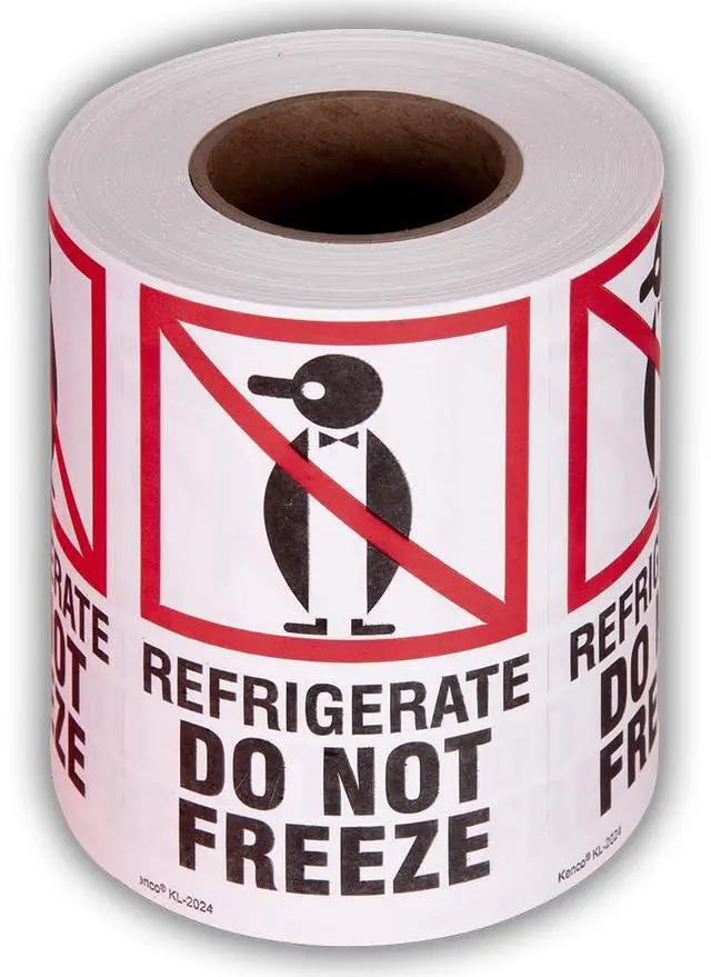 Main image of 3" X 5" Refrigerate Do Not Freeze Safe Handling Stickers for Shipping and Packing - 500 Adhesive Labels Per Roll (10 Pack)