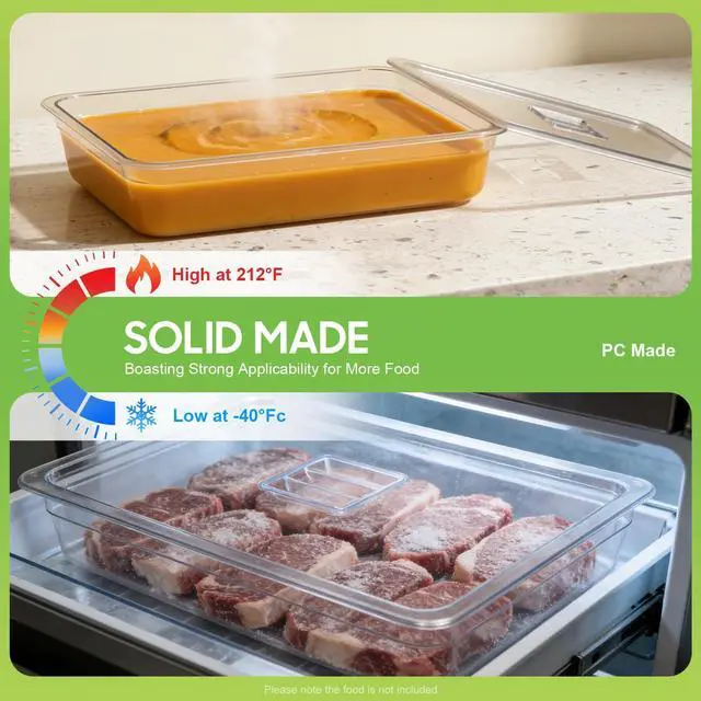 Alt view image 2 of 6 - 6 Pack Food Pans, 4 Inch Deep Clear Food Pan with Lids,Commercial Food Storage Containers for Restaurant, Hotel