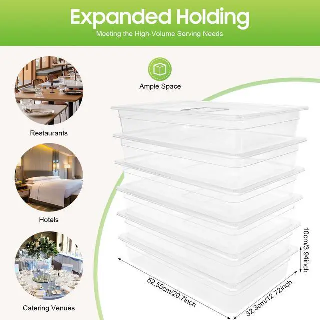 Alt view image 4 of 6 - 6 Pack Food Pans, 4 Inch Deep Clear Food Pan with Lids,Commercial Food Storage Containers for Restaurant, Hotel