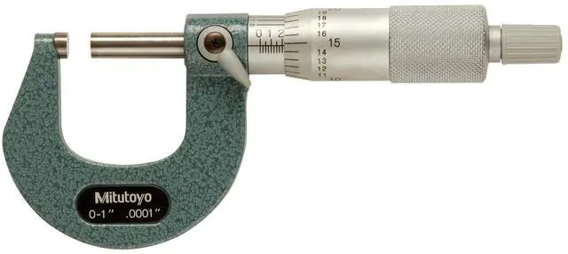 Main image of 103-260 Outside Micrometer, 0-1" Range, 0.0001" Graduation, ±0.0001" Accuracy, Ratchet Stop for Repeatable Measurements, Carbide Measuring Faces, Satin Chrome Finish, Hammertone Enamel