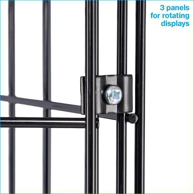Alt view image 2 of 6 - Black Triangle Wire Grid and Grid Wall Tower with Base and Casters - Black Metal Display Stand with Grid Wall Panels - Durable Wire Grid Panels for Display - Sturdy Gridwall Panels for