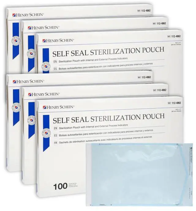 Main image of Self-Sealing Sterilization Pouches, Latex-Free, Built in Color Change Guide 10.5 in x 17 in 100/Bx, 6 Boxes, 600 Count
