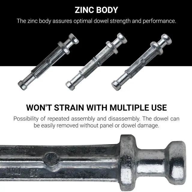 Alt view image 4 of 6 - 2500 Pack System 6 Double-Ended Dowel for Back to Back 3/4" (19mm) Panel Sharing Applications, 3/16" (5mm) Double Ended Push-in, Cam Lock Connectors for Furniture Cam Lock Fasteners, Zinc, R015
