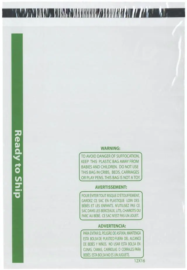 Main image of Ready to Ship 1.5 Mil Wicketed Poly Bags with Permanent Adhesive Strip and Suffocation Warning, 12" x 16" (Case of 1000)