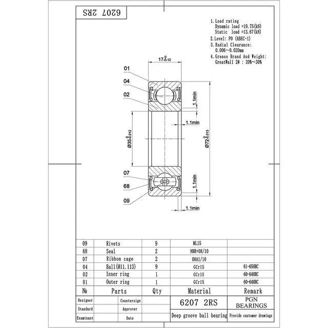 Alt view image 2 of 6 - PGN (30 Pack) 6207-2RS Bearing - Lubricated Chrome Steel Sealed Ball Bearing - 35x72x17mm Bearings with Rubber Seal & High RPM Support