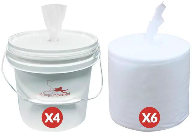 Main image of Dry Wipe Kit: 7200 Wipes (7" x 6"): Make Your Own Wet Wipes Using Your Preferred Cleaning Solution: 6 Mega Rolls + 4 Dispensing Buckets