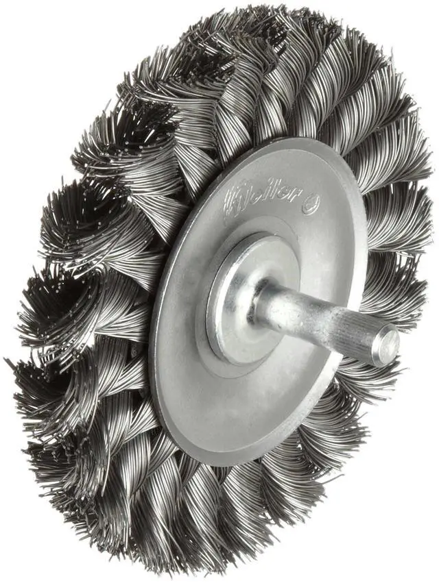 Main image of 17681 3-1/4" Stem-Mounted Knot Wire Wheel,.014" Steel Fill, 1/4" Stem, Made in The USA (Pack of 5)