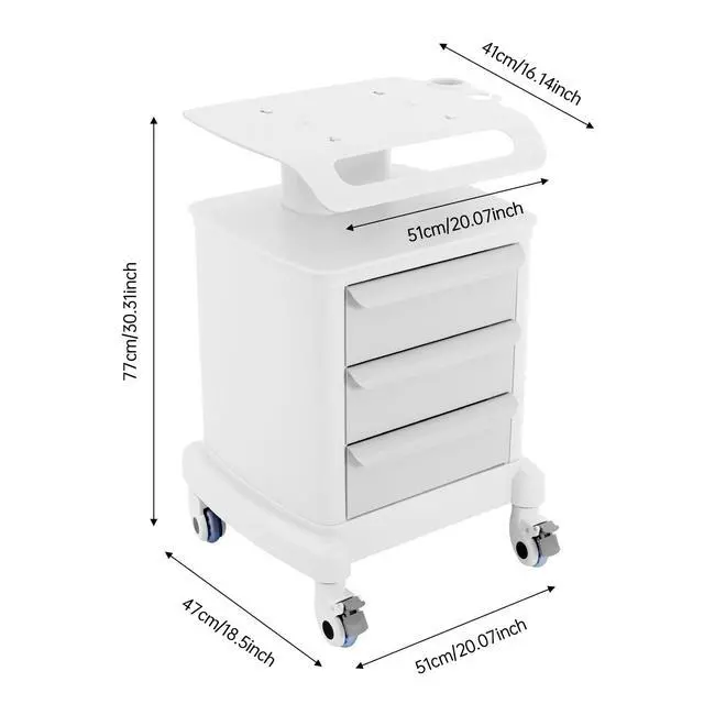 Alt view image 2 of 6 - Medical Cart, Professional Mobile Medical Trolley with 4 Slient Wheels and 3 Drawers, 66.1LBS Load Capacity Salon Roller Trolley Beauty Instrument, Lab Rolling Storage Cart for Hospital Home