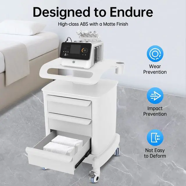 Alt view image 5 of 6 - Medical Cart, Professional Mobile Medical Trolley with 4 Slient Wheels and 3 Drawers, 66.1LBS Load Capacity Salon Roller Trolley Beauty Instrument, Lab Rolling Storage Cart for Hospital Home