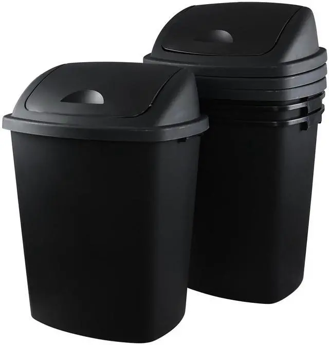 Main image of 4-Pack 18 Gallon Large Plastic Trash Can with Swing Lid, Black | Swing-Top Garbage Can, Ideal For Kitchen & Commercial Waste Storage