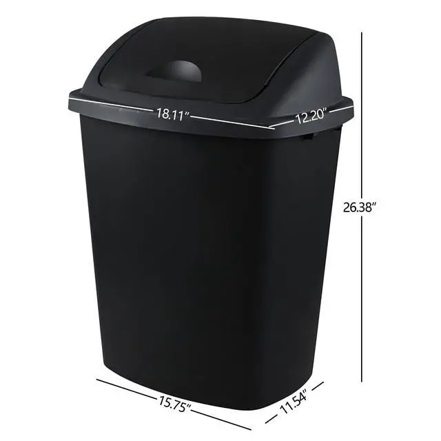 Alt view image 2 of 6 - 4-Pack 18 Gallon Large Plastic Trash Can with Swing Lid, Black | Swing-Top Garbage Can, Ideal For Kitchen & Commercial Waste Storage