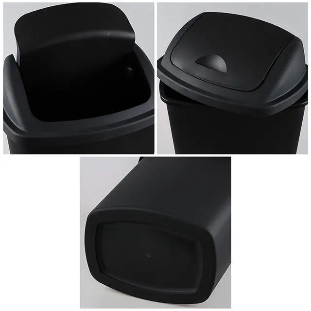 Alt view image 3 of 6 - 4-Pack 18 Gallon Large Plastic Trash Can with Swing Lid, Black | Swing-Top Garbage Can, Ideal For Kitchen & Commercial Waste Storage