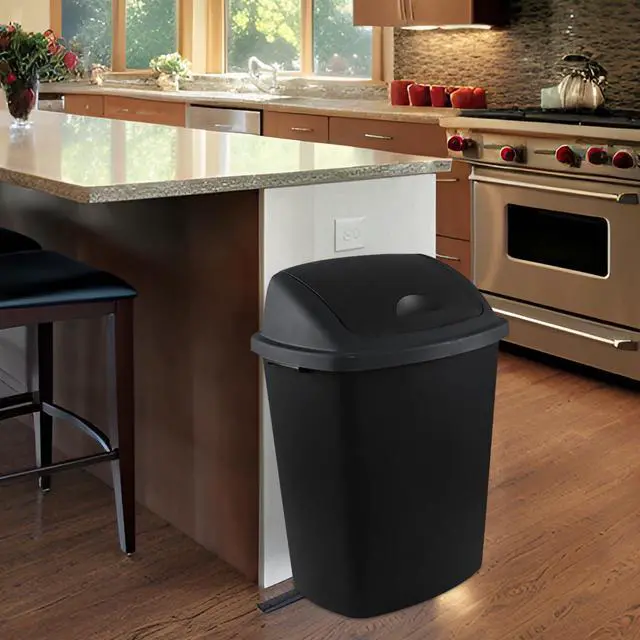 Alt view image 4 of 6 - 4-Pack 18 Gallon Large Plastic Trash Can with Swing Lid, Black | Swing-Top Garbage Can, Ideal For Kitchen & Commercial Waste Storage