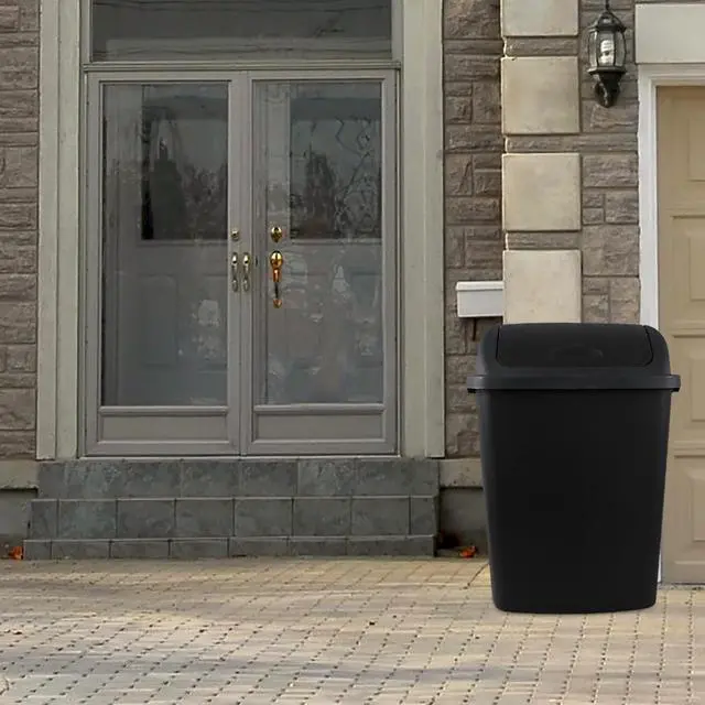 Alt view image 5 of 6 - 4-Pack 18 Gallon Large Plastic Trash Can with Swing Lid, Black | Swing-Top Garbage Can, Ideal For Kitchen & Commercial Waste Storage