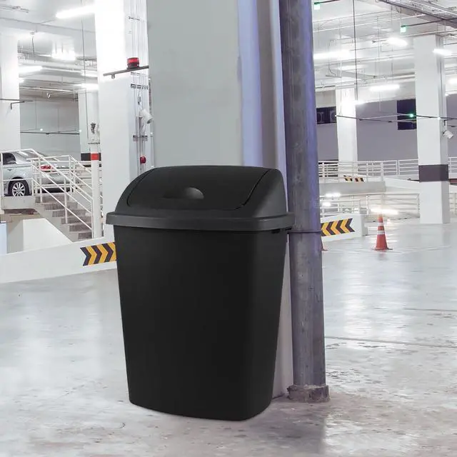 Alt view image 6 of 6 - 4-Pack 18 Gallon Large Plastic Trash Can with Swing Lid, Black | Swing-Top Garbage Can, Ideal For Kitchen & Commercial Waste Storage