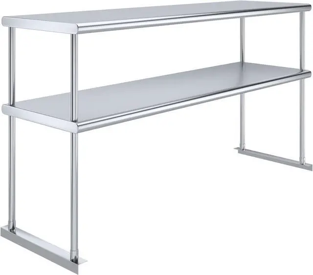 Main image of Stainless Steel Double Overshelf for Prep Work Table | 18" x 60" NSF Certified | Adjustable 2-Tier Over Shelf for Commercial Kitchen or Restaurant Use