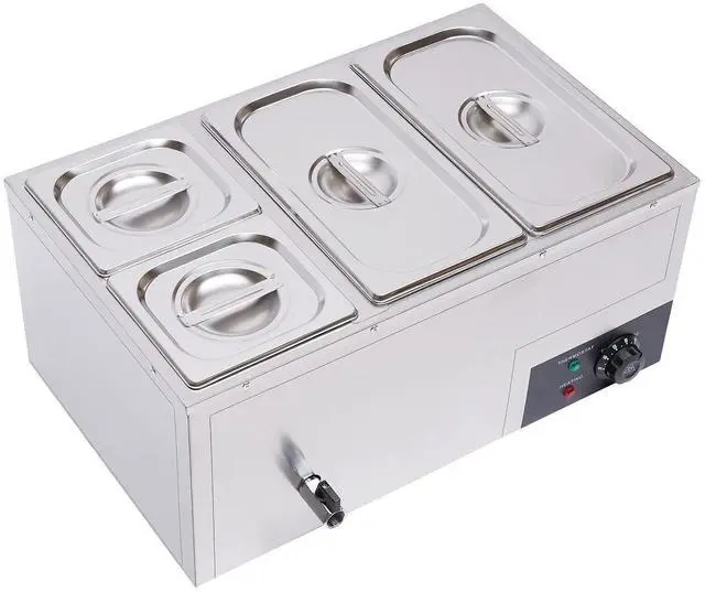 Main image of Bain Marie Buffet 4-Pan 850W Electric Steam Table Food Warmer with Lids - Stainless Steel Commercial 21.2Qt(20L) Capacity for Restaurants, Catering, Buffets