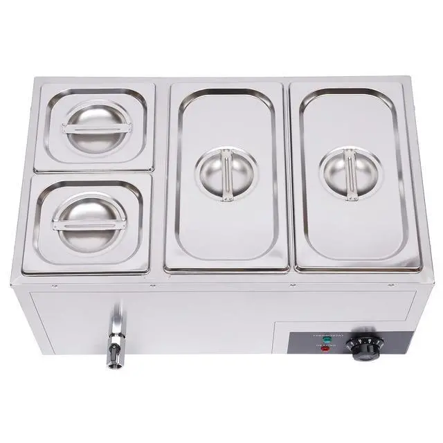 Alt view image 2 of 6 - Bain Marie Buffet 4-Pan 850W Electric Steam Table Food Warmer with Lids - Stainless Steel Commercial 21.2Qt(20L) Capacity for Restaurants, Catering, Buffets
