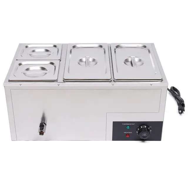 Alt view image 3 of 6 - Bain Marie Buffet 4-Pan 850W Electric Steam Table Food Warmer with Lids - Stainless Steel Commercial 21.2Qt(20L) Capacity for Restaurants, Catering, Buffets