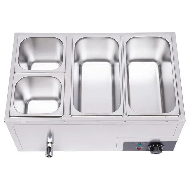 Alt view image 4 of 6 - Bain Marie Buffet 4-Pan 850W Electric Steam Table Food Warmer with Lids - Stainless Steel Commercial 21.2Qt(20L) Capacity for Restaurants, Catering, Buffets