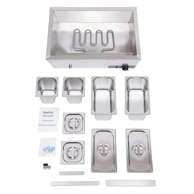 Alt view image 5 of 6 - Bain Marie Buffet 4-Pan 850W Electric Steam Table Food Warmer with Lids - Stainless Steel Commercial 21.2Qt(20L) Capacity for Restaurants, Catering, Buffets