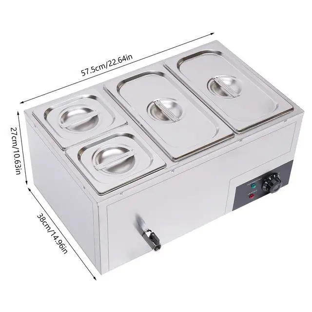 Alt view image 6 of 6 - Bain Marie Buffet 4-Pan 850W Electric Steam Table Food Warmer with Lids - Stainless Steel Commercial 21.2Qt(20L) Capacity for Restaurants, Catering, Buffets