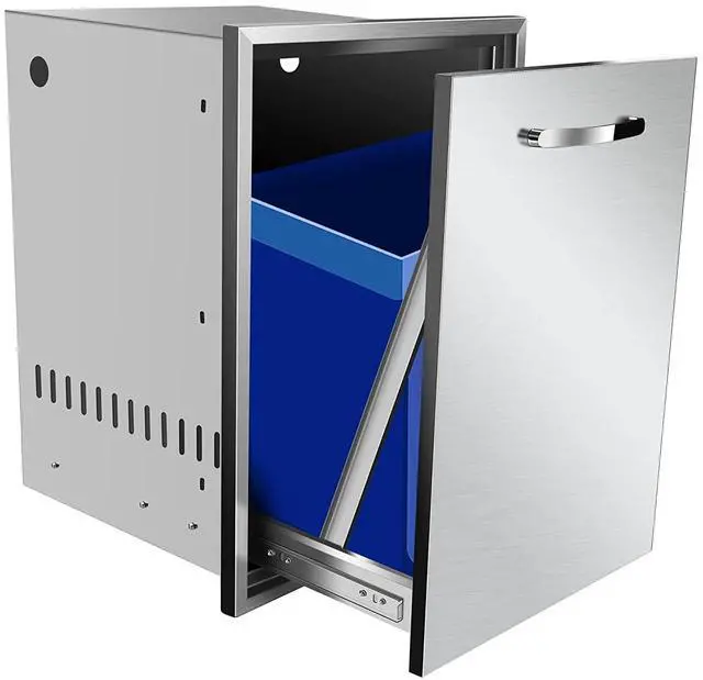 Main image of Pull Out Trash Drawer, 17''W x 23''H x 16''D Stainless Steel Built-in Single Trash Drawer Outdoor Kitchen Cabinets Trash Bin for BBQ Island Grill Station