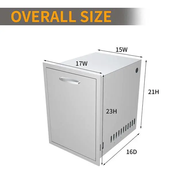 Alt view image 2 of 6 - Pull Out Trash Drawer, 17''W x 23''H x 16''D Stainless Steel Built-in Single Trash Drawer Outdoor Kitchen Cabinets Trash Bin for BBQ Island Grill Station
