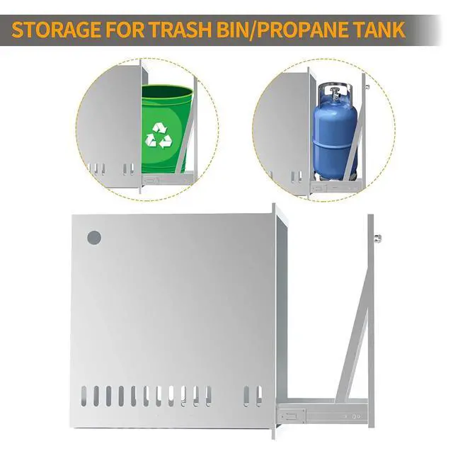 Alt view image 5 of 6 - Pull Out Trash Drawer, 17''W x 23''H x 16''D Stainless Steel Built-in Single Trash Drawer Outdoor Kitchen Cabinets Trash Bin for BBQ Island Grill Station