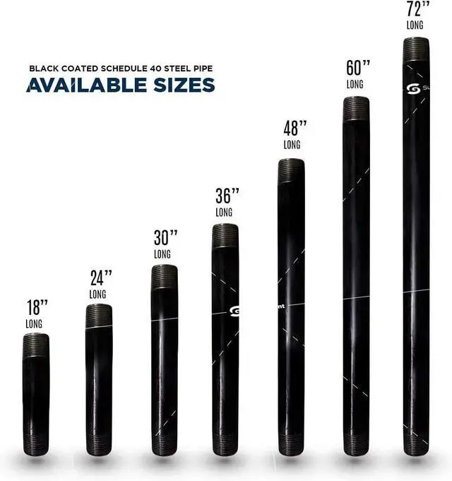 Alt view image 2 of 6 - 3/4 x 72 Inch Steel Black Pipe (4-Pack), Heavy Duty Industrial Malleable Steel Pipes, 3/4" x 72" Pre Cut Threaded Nipple Connector For All DIY Furniture And Black Pipe Shelving