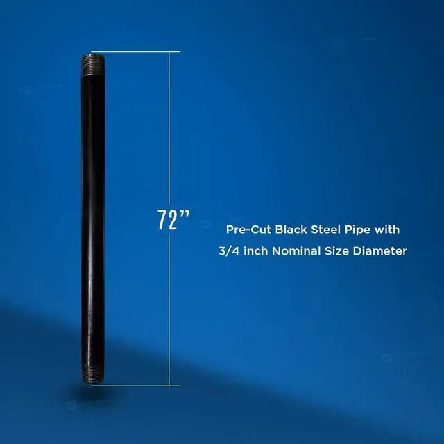 Alt view image 6 of 6 - 3/4 x 72 Inch Steel Black Pipe (4-Pack), Heavy Duty Industrial Malleable Steel Pipes, 3/4" x 72" Pre Cut Threaded Nipple Connector For All DIY Furniture And Black Pipe Shelving