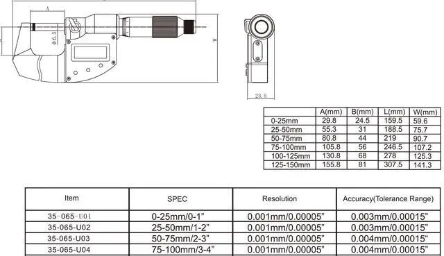 Alt view image 4 of 6 - 0-3"/0-70mm Twin Force Friction and Ratchet Movement Digital Micrometer, IP65 Protective Rate, 3 Pieces Set, 35-065-U33