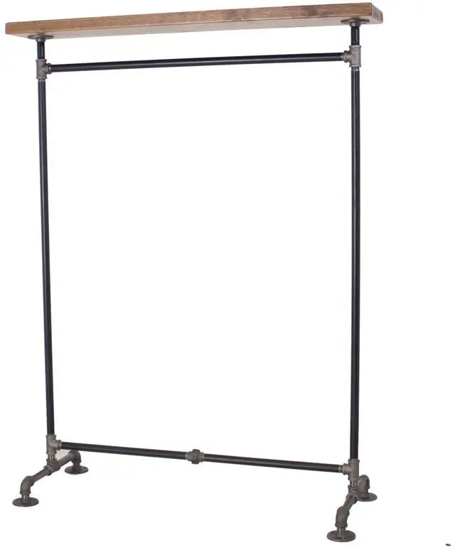 Main image of Industrial Pipe Clothing Rack with Solid Wood Top Shelf, Black, 43" W x 64" H x 17" D