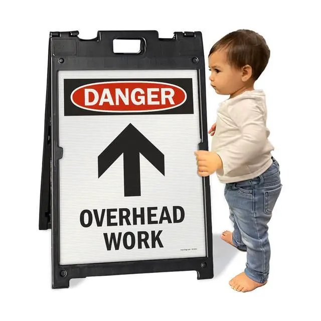 Alt view image 3 of 4 - 24 x 18 inch Danger - Overhead Work Two-Sided BabyBoss A-Frame Sign Kit, Plastic, Multicolor (1 A-Frame + 2 Sign Panels)