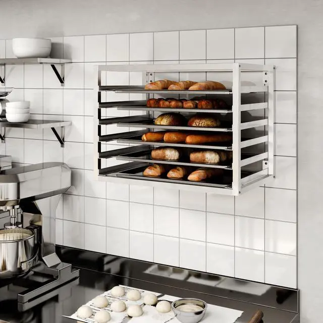 Alt view image 6 of 6 - Wall Mounted Sheet/Bun Pan Rack - 28" x 18" x 21". Fits 6 Full-Size Sheet Pans. NSF