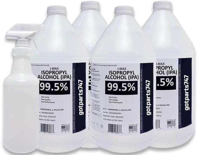 Main image of 4 Gallons (4x1 case) Isopropyl Alcohol 99.5% - Made in USA High Purity IPA - Includes an Empty Trigger Spray Bottle
