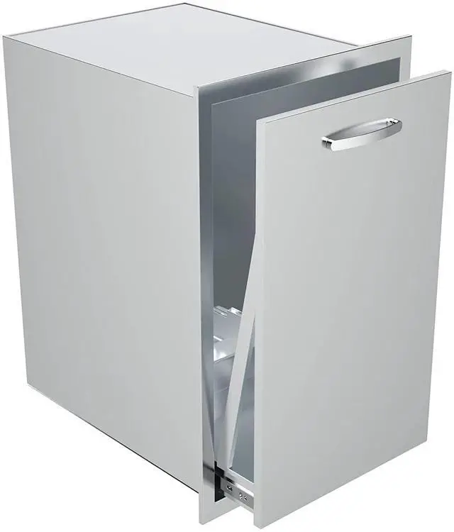 Main image of Pull Out Trash Drawer, 14''W x 27''H x 20''D Stainless Steel Built-in Single Trash Drawer Outdoor Kitchen Cabinets Trash Bin for BBQ Island Grill Station