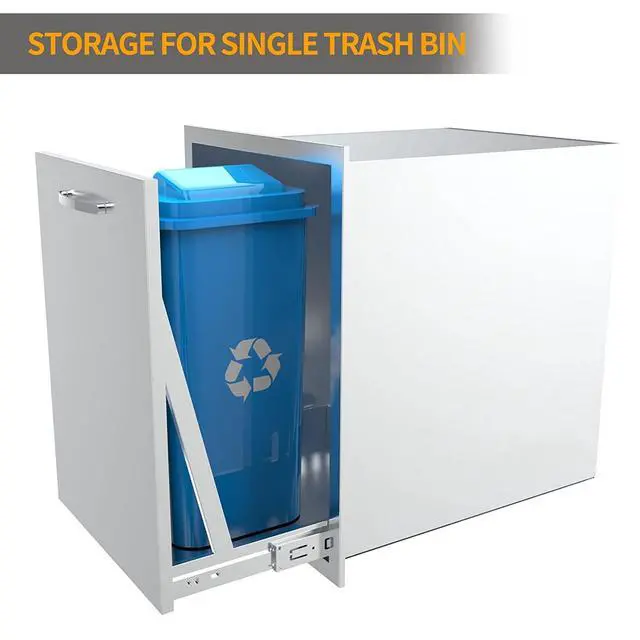 Alt view image 4 of 6 - Pull Out Trash Drawer, 14''W x 27''H x 20''D Stainless Steel Built-in Single Trash Drawer Outdoor Kitchen Cabinets Trash Bin for BBQ Island Grill Station